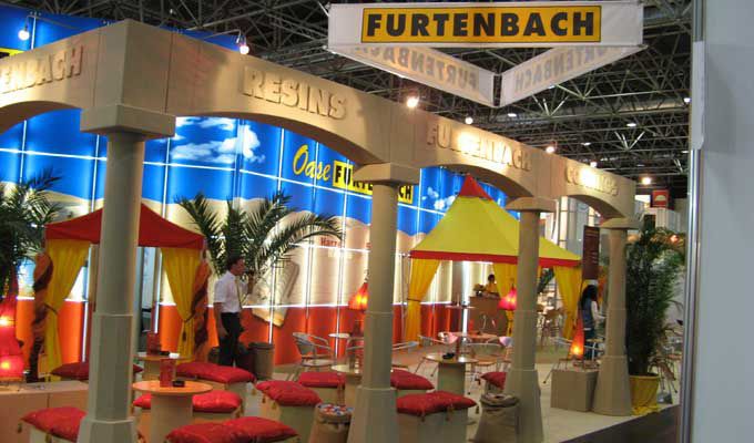 Trade fair construction by Furtenbach designed as a beach bar.