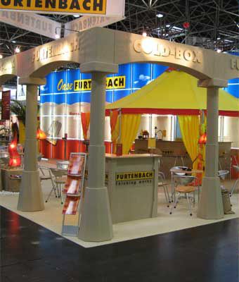 Trade fair construction by Furtenbach designed as a beach bar.